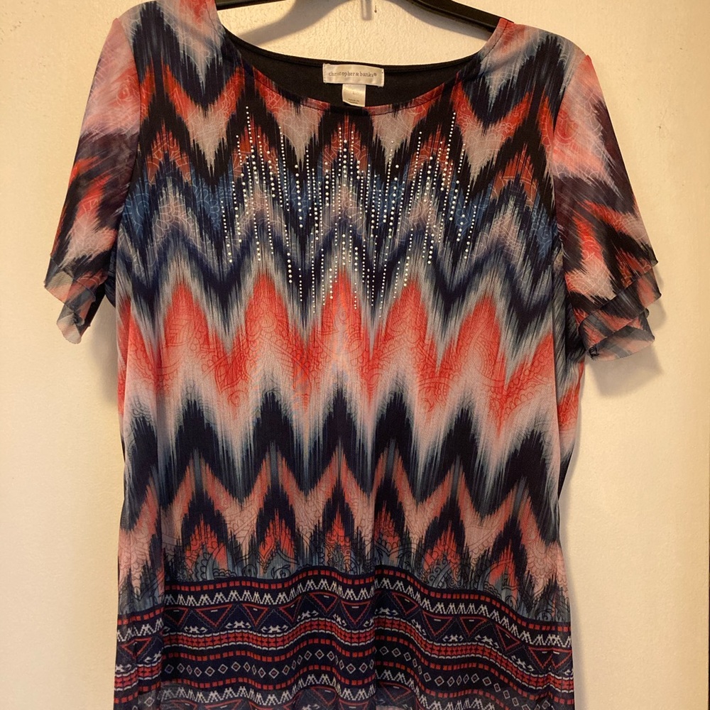 Christopher and Banks Mesh Chevron Blouse
